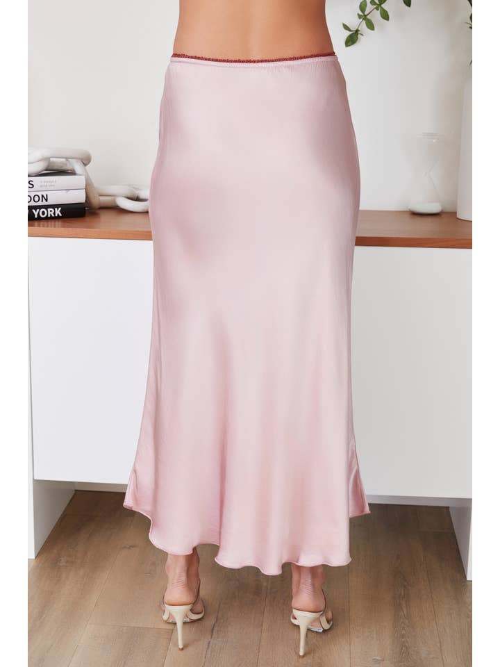 MILIO MILANO - Wholesale Skirt - Women's - SILKY SLIP SKIRT W/ LACE TRIM (9298/235110-DUSTY ROSE)