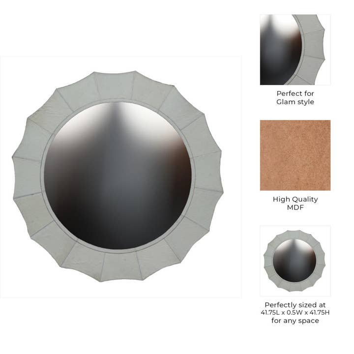 Sagebrook Home - Wholesale Wall Mirror - Wood Inverted Scallop Hair On Hide Mirror - Ivory, 42 in.3