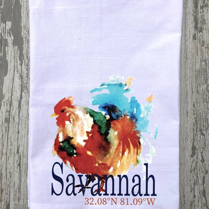 Watercolor Rooster Kitchen Towel for wholesale by Blue Poppy Designs