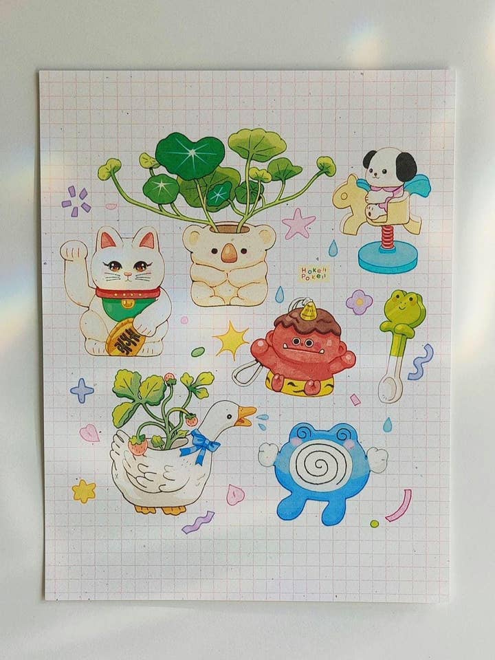 Cute Knick Knacks Large Textured Art Print for wholesale by Hokeii Pokeii