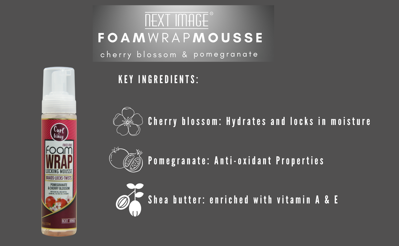 ON Natural USA - Wholesale Hair Styling Gel/Mousse - NEXT IMAGE-Foam Wrap Locking Mousse[Pome & Cherry Blossom]4