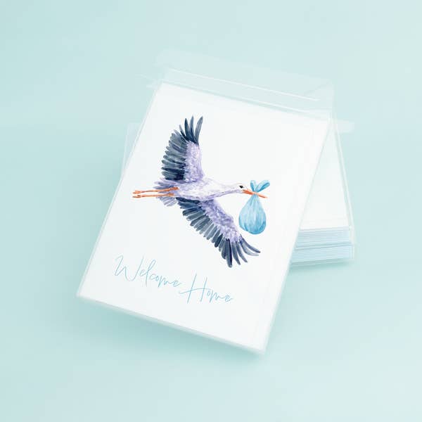 Taylor Paladino - Wholesale Baby Card - Blue Stork "Welcome Home"