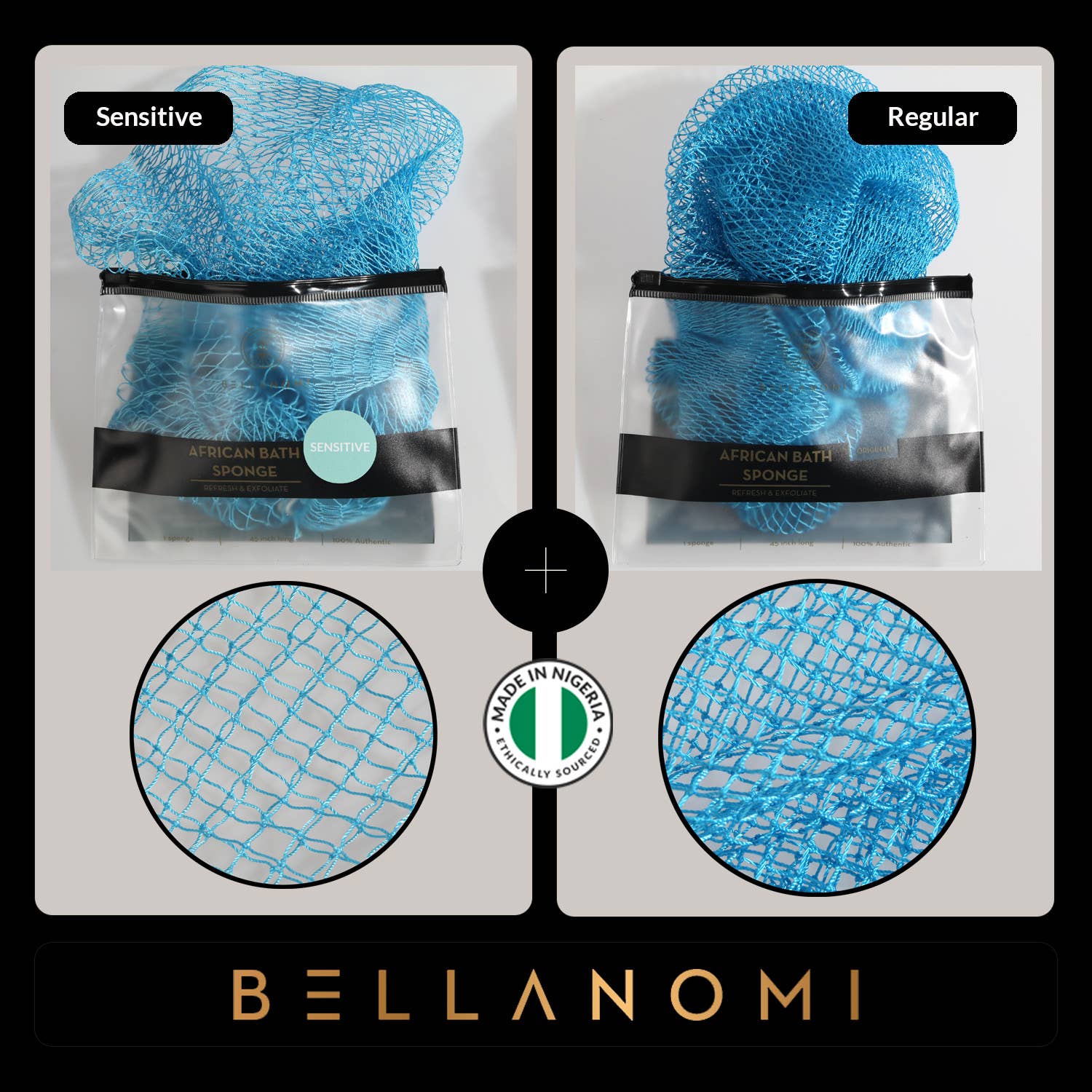 Bellanomi Skincare - Vendita all'ingrosso Spugne da bagno morbide e a rete - Spugna esfoliante africana in rete (per pelli sensibili) 114 cm1