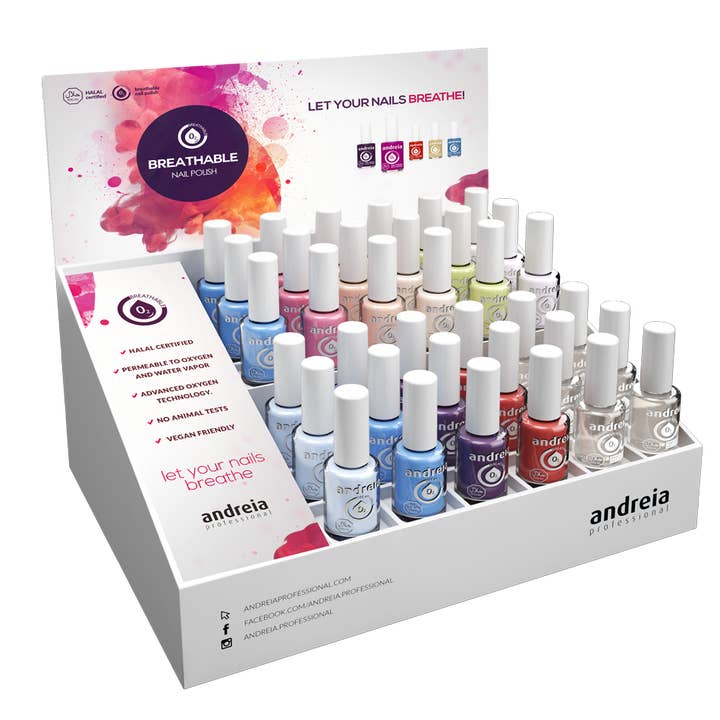 Espositore Halal per smalti per unghie con 10 colori, base+parte superiore per la vendita all'ingrosso da parte di Andreia Professional