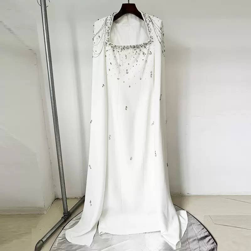 Productseeker – Großhandel Abendkleid – Damen – DR388Y Handbesticktes Kettenschal-Ärmel bodenlanges Kleid3