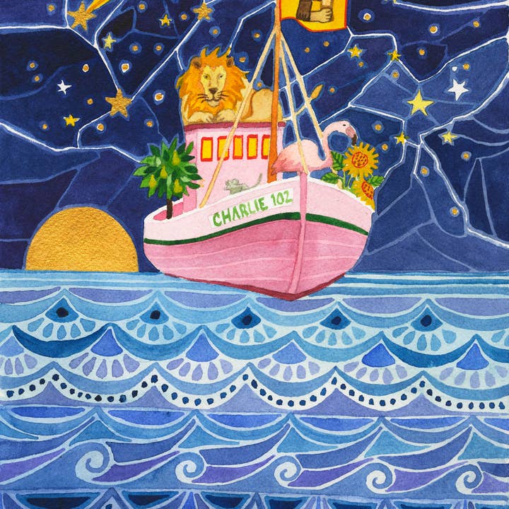 Mattie Rose Art - Wholesale Everyday Greeting Card - Charlie's Boat card