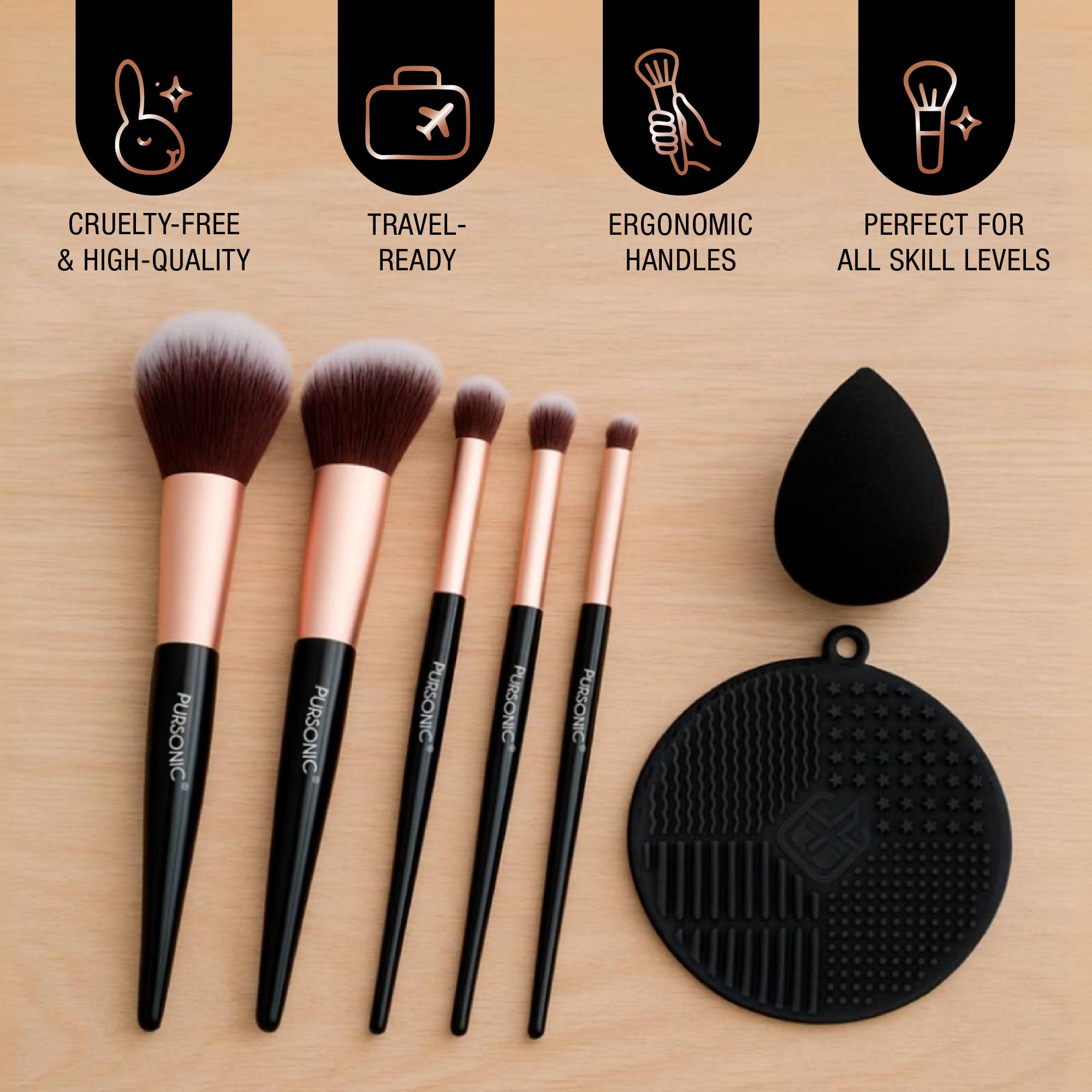 Pursonic - Wholesale Makeup Brush Set - Pursonic Complete Glam 7-Piece Makeup Brush Set1