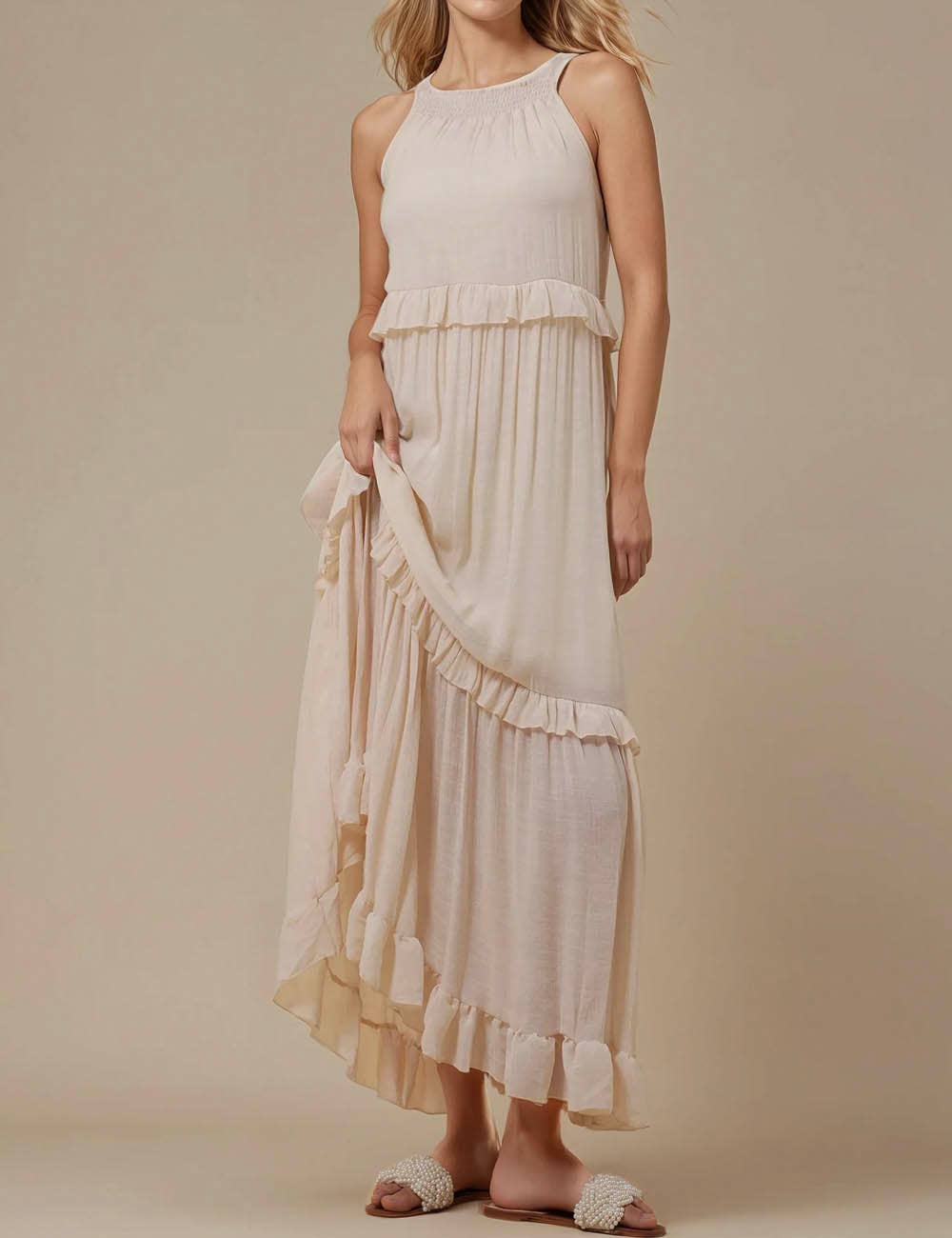 Sweetkama - Vendita all'ingrosso Vestito - Donna - Maxi abito quotidiano da donna con scollo tondo in boemia SKD2311918