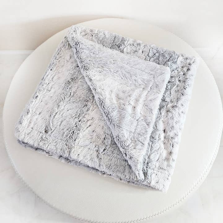 Grey Snow Leopard 40 X 40 Minky Faux Fur Blanket for wholesale by Two Lumps of Sugar