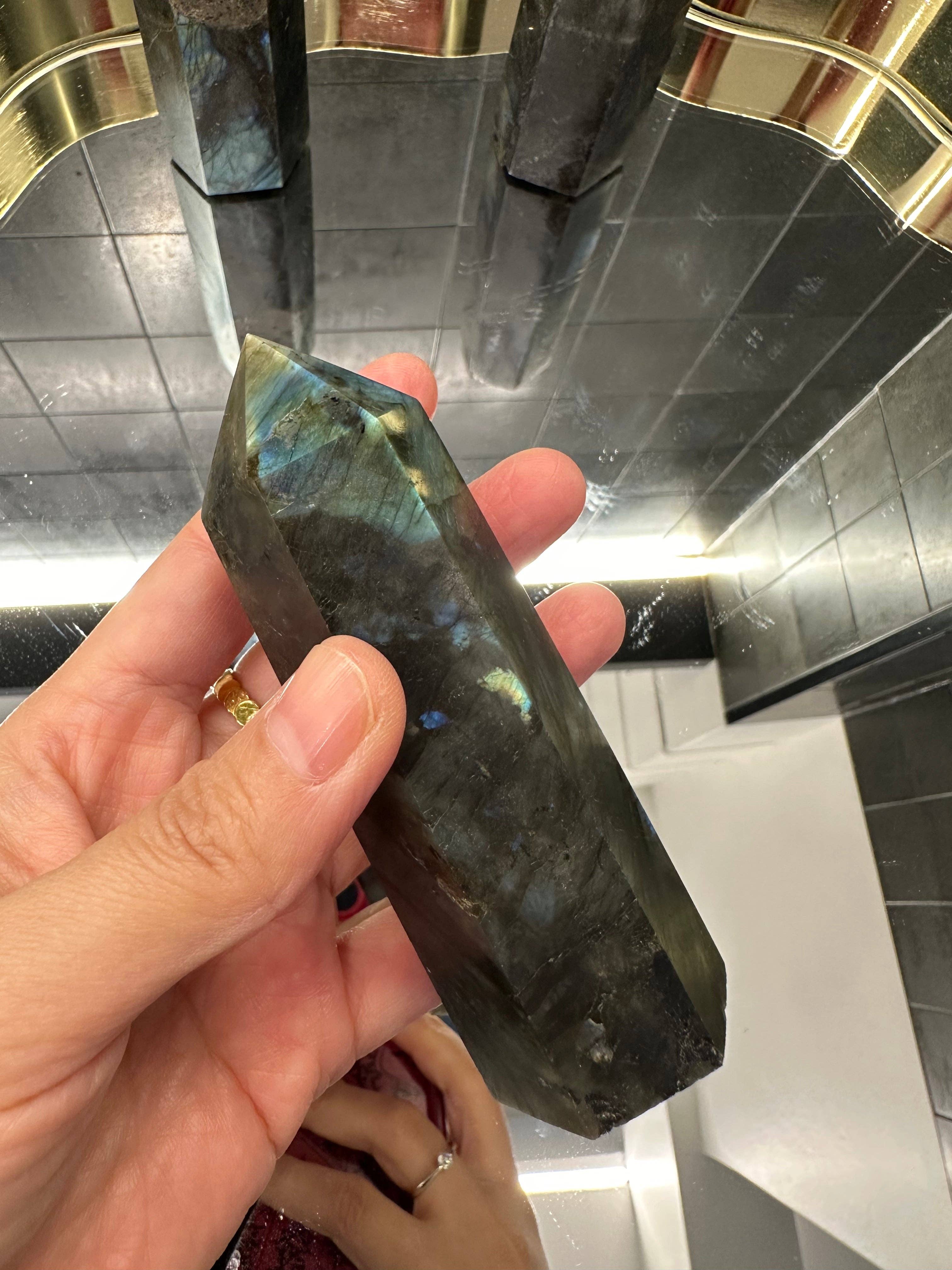 Moon Rituals – wholesale Spiritual stone/crystal – Natural Labradorite Tower Point Generator: Transformation & Intuition Crystal (10cm/4in), Christmas Crystal Gift5