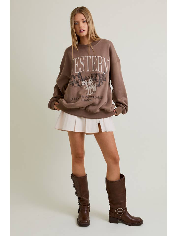 LE LIS - Wholesale Graphic Sweatshirt - Women's - "COWBOY" EMBO LONG SLEEVE CREW NECK OVERSIZED SWEATSHIRT3