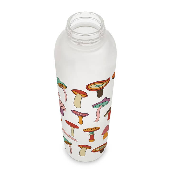 Studio Oh! - Wholesale Water Bottle - Mushroom Melody Glass Water Bottle with Bamboo Lid