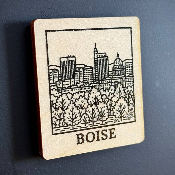 Simple Boise Idaho Wooden Magnet (Printed) for wholesale by IdaWholesale