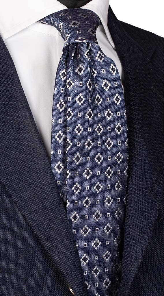 Graffeo Cravatte - Wholesale Necktie - Men's - Jaspé Silk Tie Avion White Blue Pattern J770