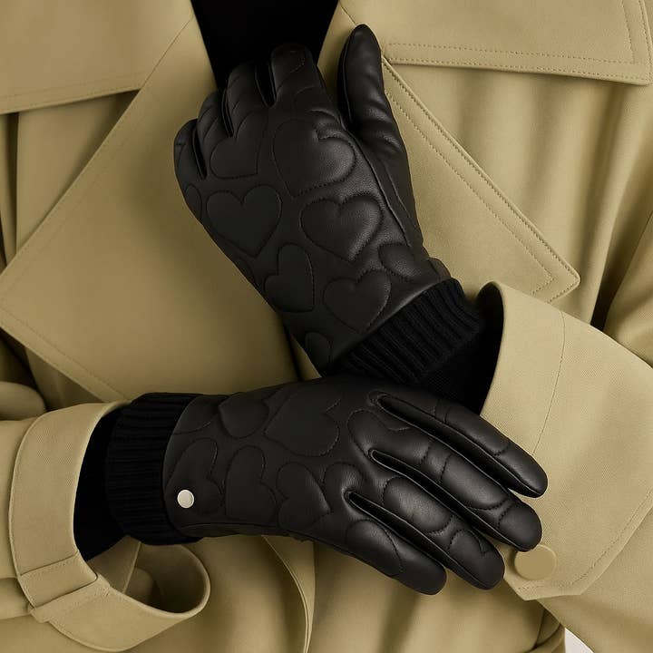 Club Rochelier Leather Glove With Imprinted Hearts for wholesale by Allesco Inc.