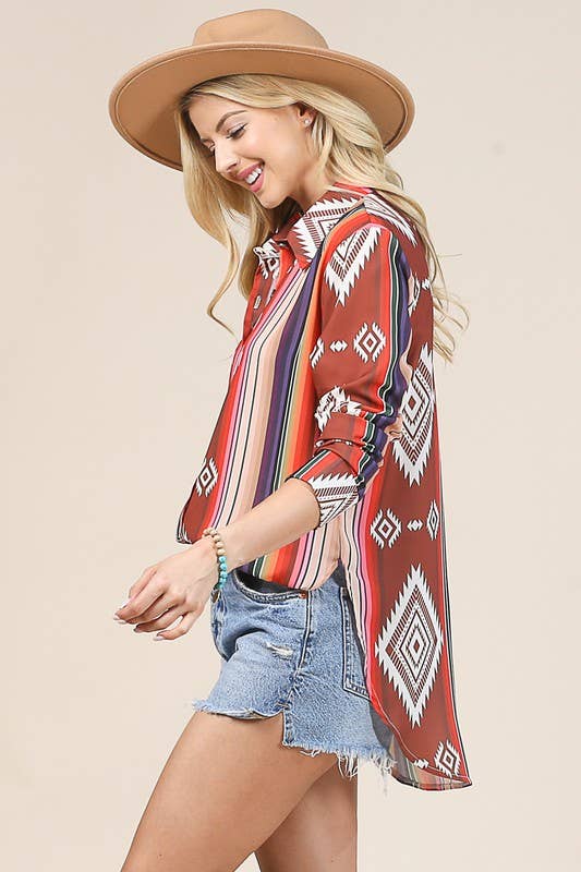 Avery – Engroshandel Skjorte med buttondown – til kvinder – Avery langærmet skjorte med Aztec-print og knapper12