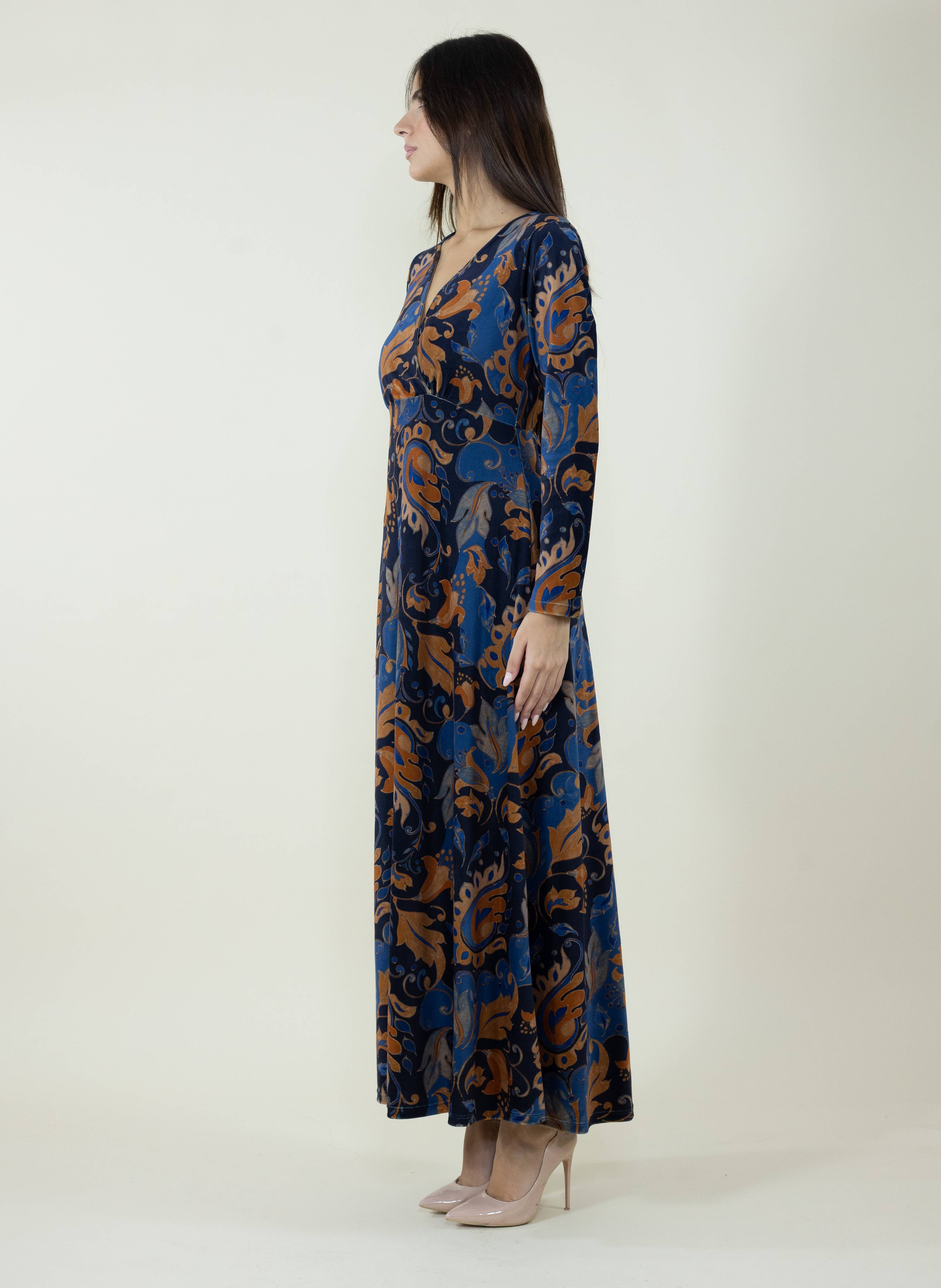 La Vie En Rose - C.I.D.A. s.r.l. - Wholesale Dress - Women's - Arabesque Blue Pattern Velvet Long Dress1