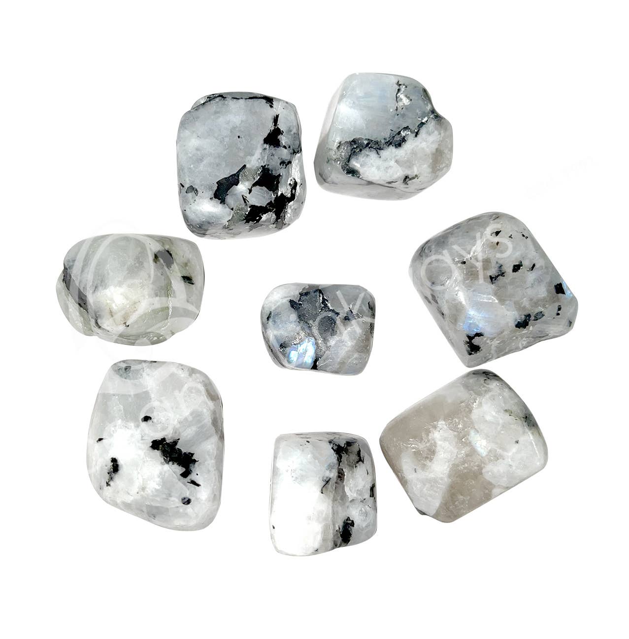 Oceanic Linkways Inc – wholesale Andlig sten/kristall – TUMLADE STENAR - MÅNSTEN, REGNBÅGE (ENGÅNGSPARTI) 15-30 MM0