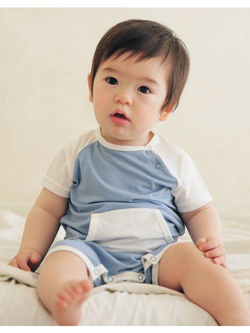 Bamboo Smile Blue Baby Romper for wholesale on Faire