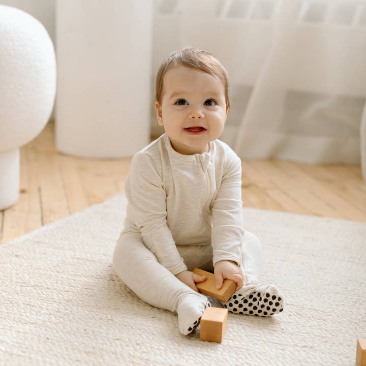 Bamboo Footie Sleeper - Oatmeal for wholesale by Blueberri