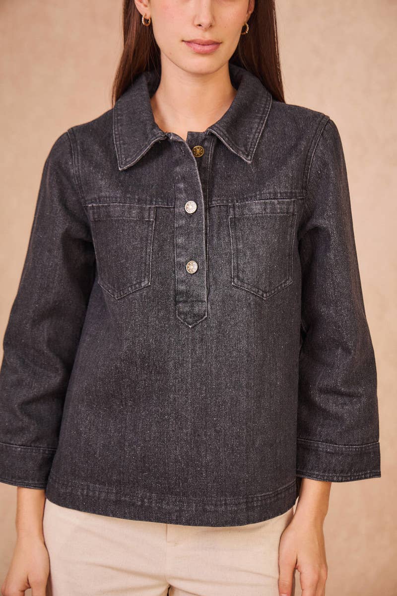 Calie Paris – Engroshandel Bluse - Dame – ANOUCHKA denimbluse med knaplukning0