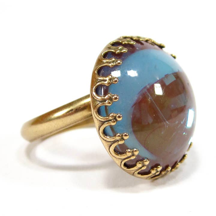 Saphiret Glass Rose Blue Antique Gold Ring for wholesale by SoHo Schmuckmanufaktur