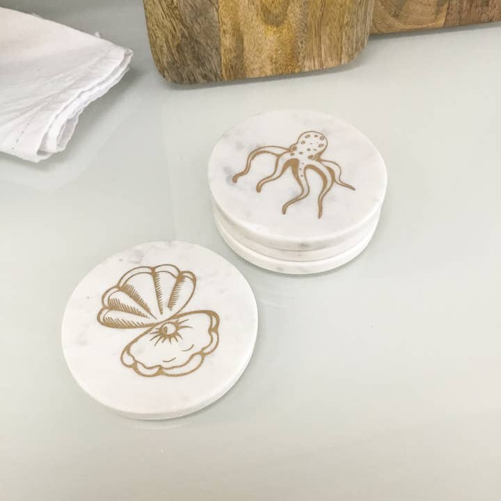 India Handicrafts Inc - Wholesale Coasters - Gold Coast Marble Coasters - Set of 4