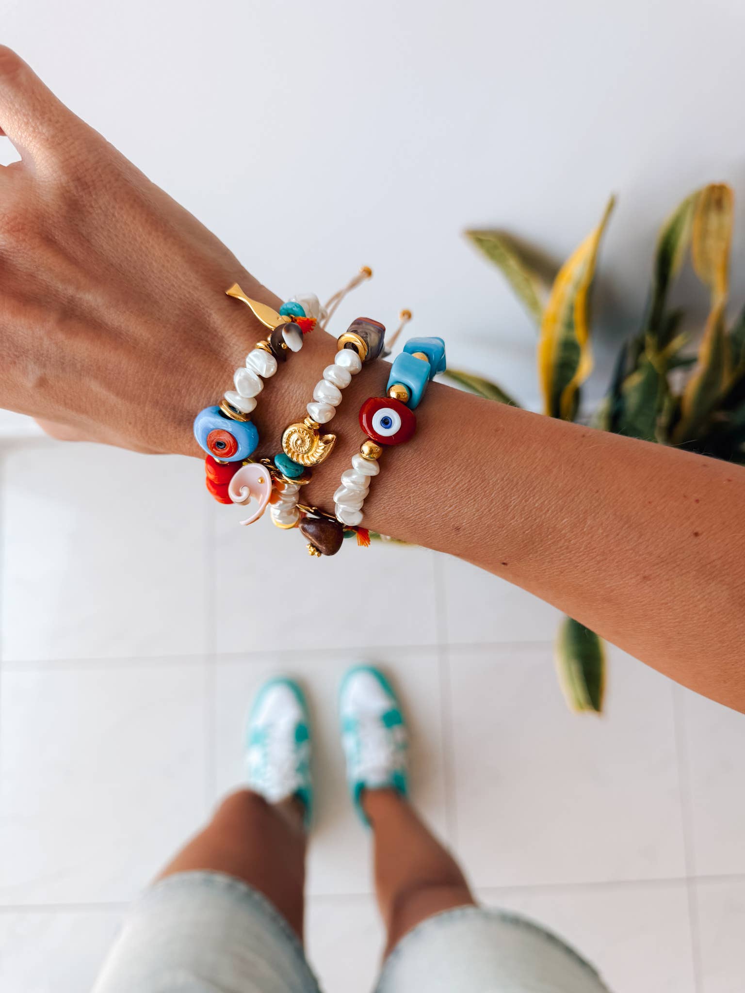 Goupi – wholesale Beaded bracelet – Bohemian Bracelets ,Pearls, Glass Eyes & Gold Summer Charms4