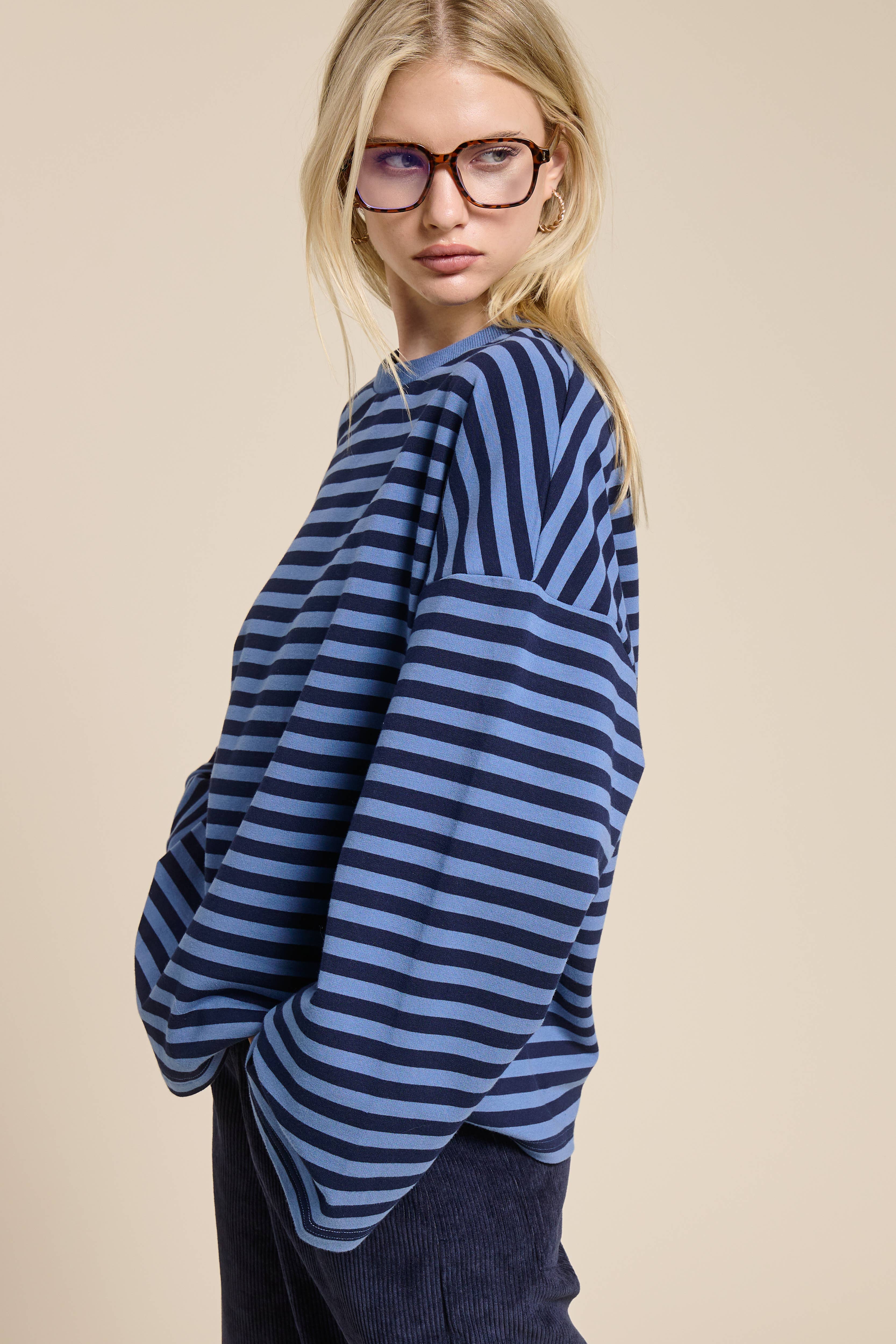 Mimosa - Wholesale Knit Top - Women's - Striped Terry Oversized Long Sleeve Top19