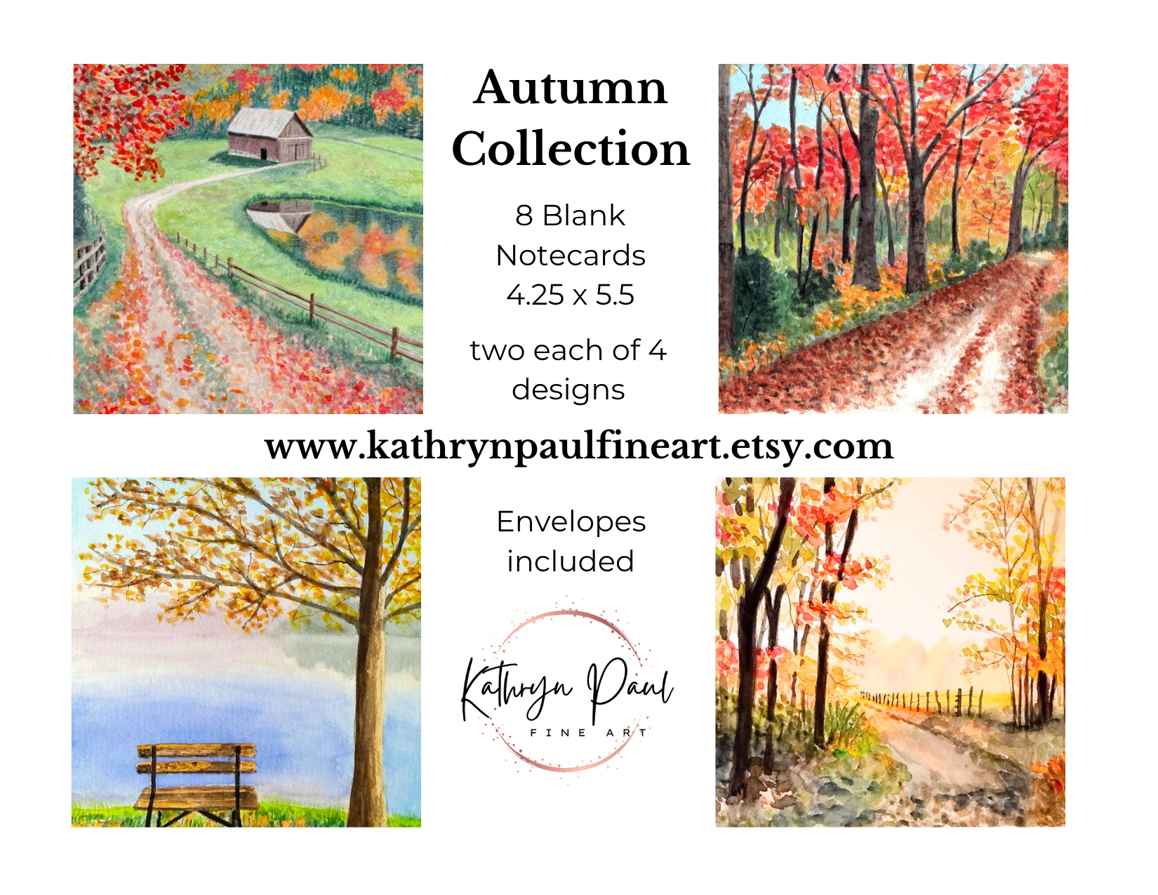 Kathryn Paul Fine Art - Wholesale Stationery/Notecard Set - Autumn Watercolor Notecard Set: Fall Foliage Art Cards5