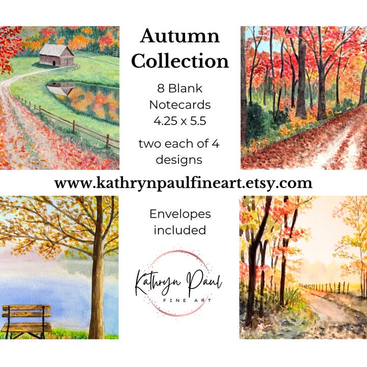 Kathryn Paul Fine Art - Wholesale Stationery/Notecard Set - Autumn Watercolor Notecard Set: Fall Foliage Art Cards5