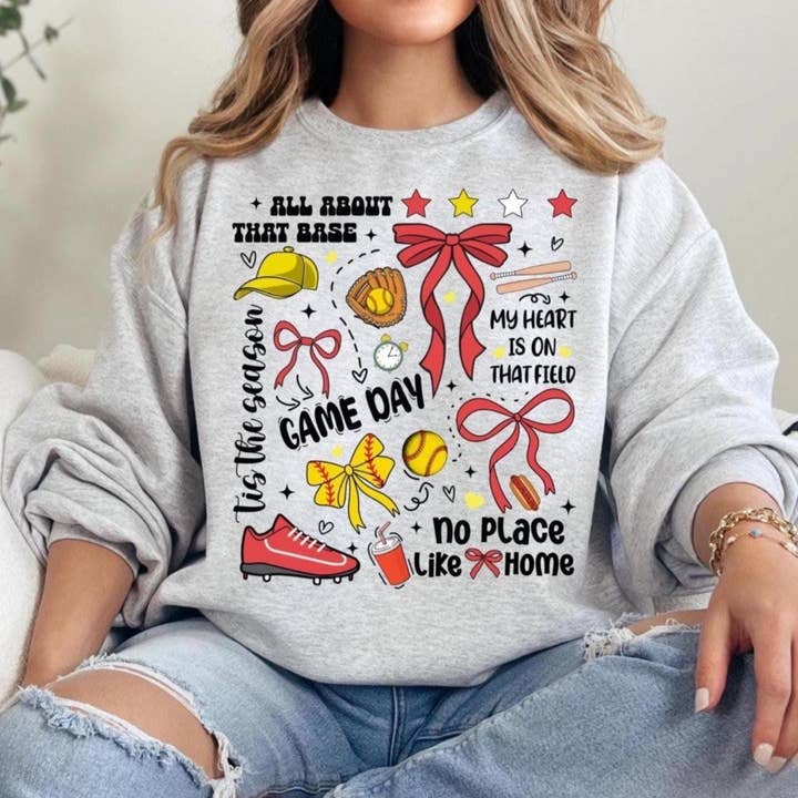 Retro-Softball-Schleifenhemd, Spieltag-Softball-Schleifen-Sweatshirt für den Großhandel von NVC Ecommerce LLC