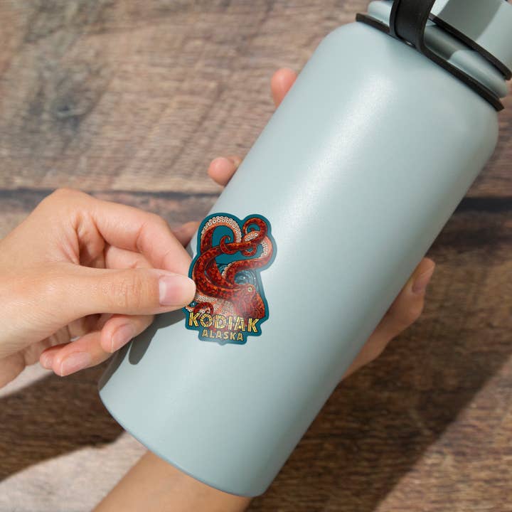 Lantern Press - Wholesale Sticker - Vinyl Sticker Kodiak, Alaska, Octopus Mosaic1