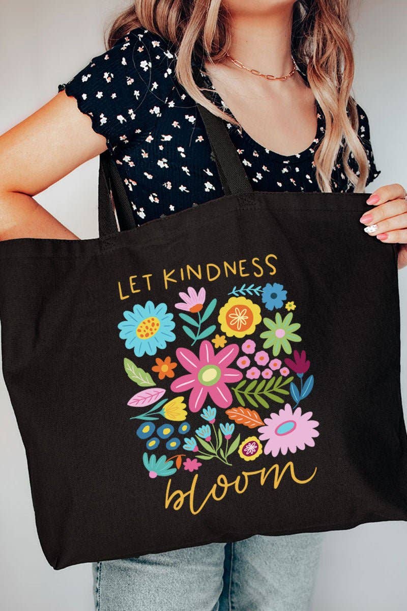Wholesale Accessory Market - Wholesale Tote Bag - Women's - Boho Let Kindness Bloom Canvas Jumbo Tote