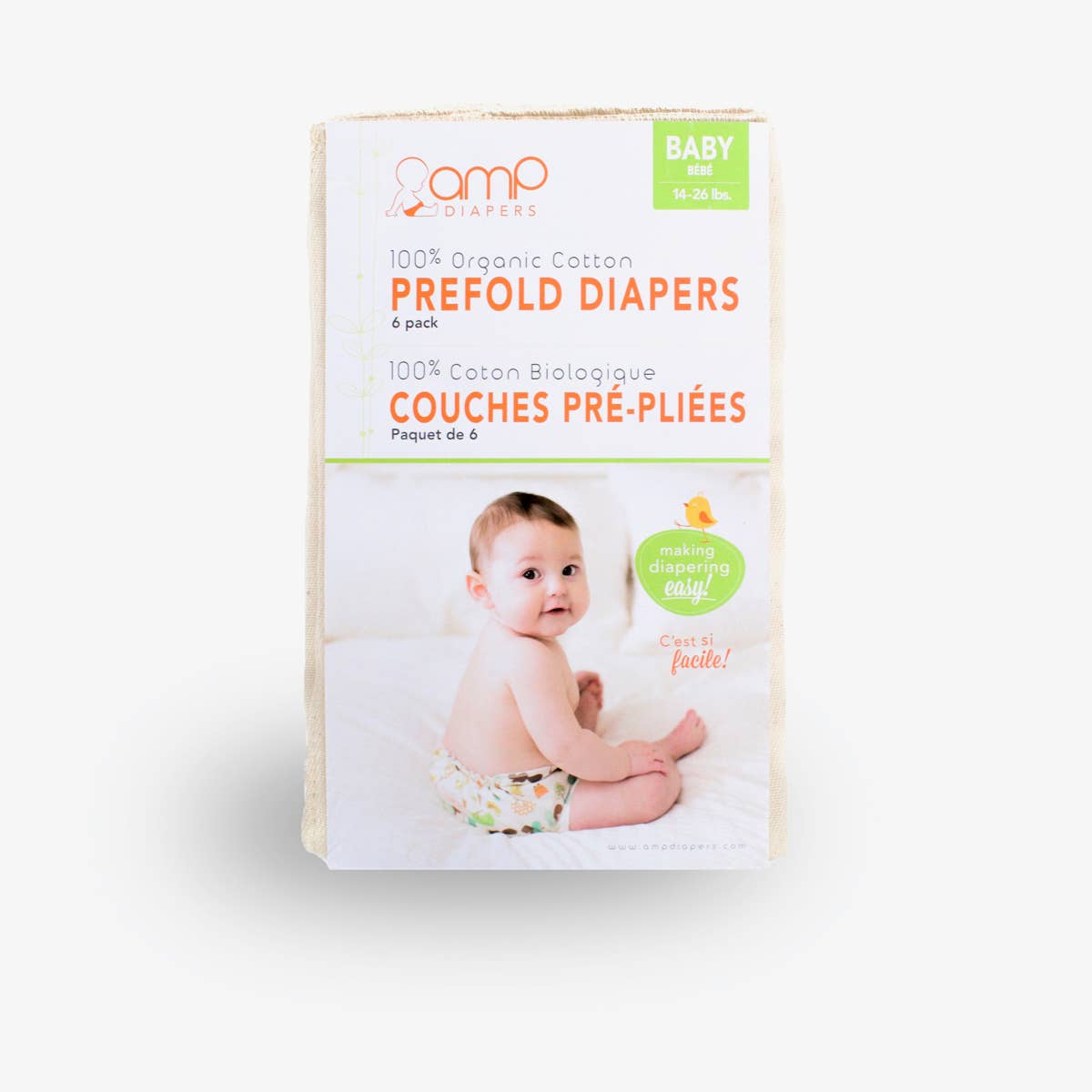 AMP Diapers - Vente Couches en tissu – bébé - Couches prépliées AMP (paquet de 6)6