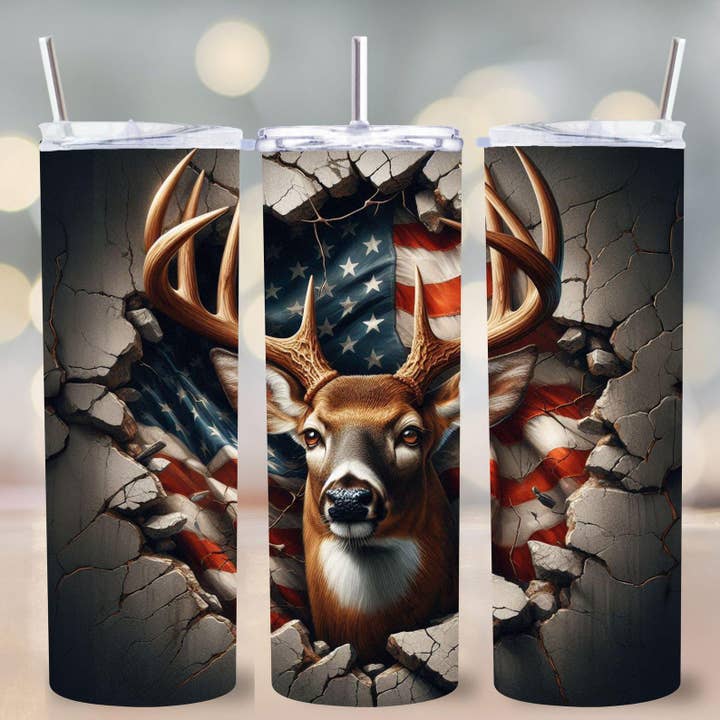 Gobelet à drapeau américain avec cerf, gobelet mince de 20 oz, tasse à cerf, cadeau pour papa pour la vente par Dm Crafting