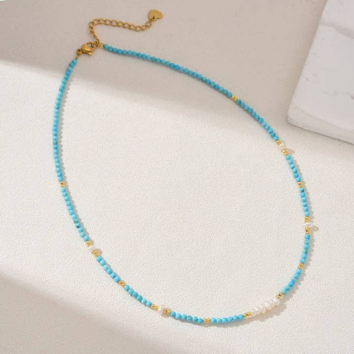 Collar de cuentas de perlas y piedras preciosas turquesas, joyería de regalo, NL060 para venta al por mayor de findings4uGem