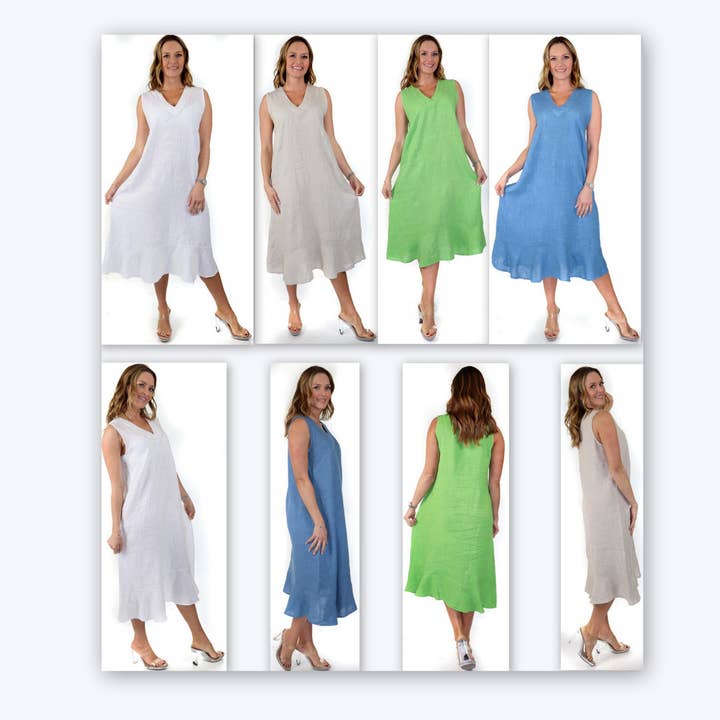 V neck flared bottom Linen Sleeveless Summer dress for wholesale by LINEN AND GAUZE