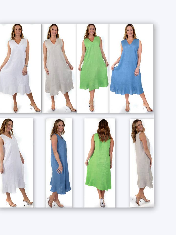 V neck flared bottom Linen Sleeveless Summer dress for wholesale by LINEN AND GAUZE