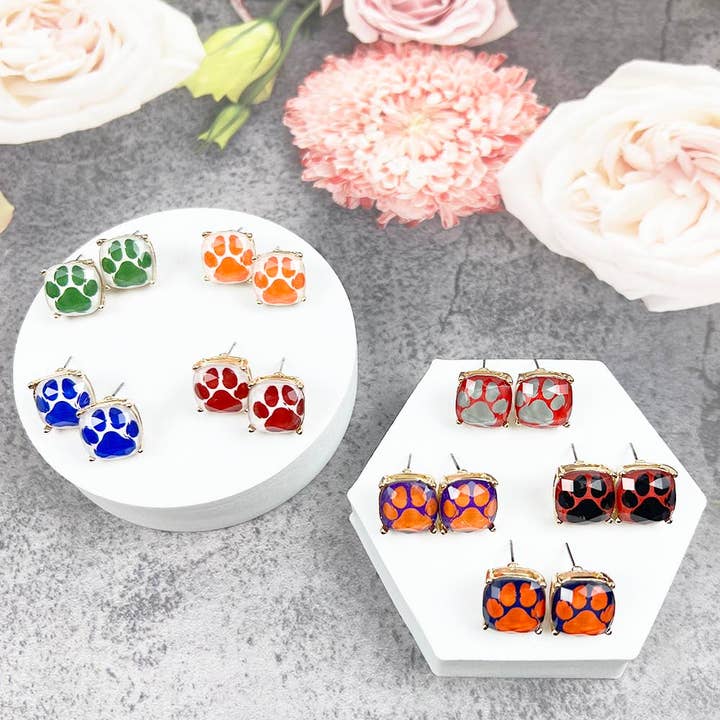 JHP Collection - Wholesale Stud/Post Earrings - DOG PAW PRINT CUSHION CUT EPOXY STUD EARRING10