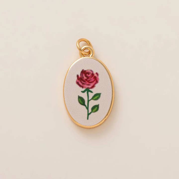 Gold Filled Enamel Pink Rose Oval Charm Pendant SCP207 for wholesale by Beads Creation