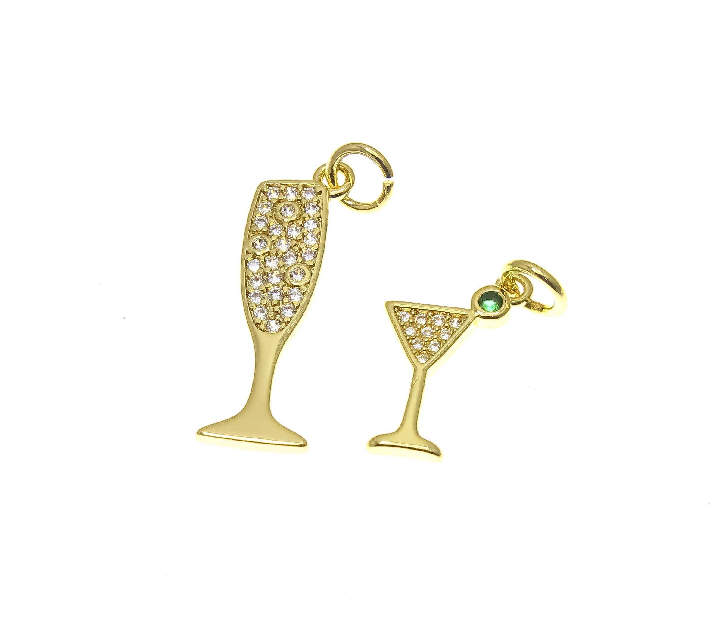Jewel Pledge - Wholesale Individual Charm/Pendant - 18k Gold Martini & Champagne Flute Charm ,CPG1656CPG16550