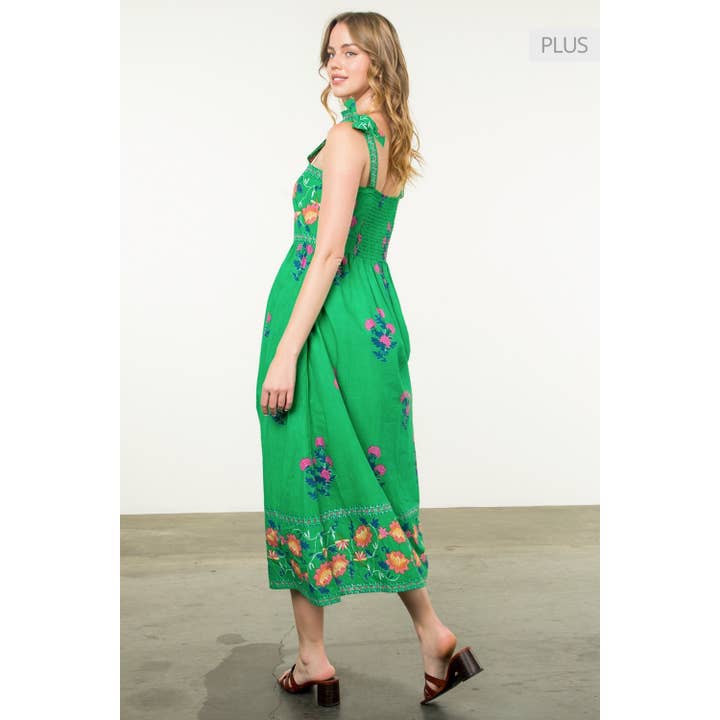 GREEN /Size XL/ Tie Strap Flower Print Dress for wholesale on Faire
