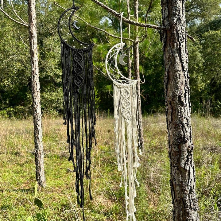 Macrame Wall Hanging Crescent Moon Dream Catcher with Moon Charm, Modern Boho Style Home Decor -- Black or Cream and other Purchase Wholesale macrame wall hanging. Free Returns & Net 60 Terms on Faire trending on Faire.