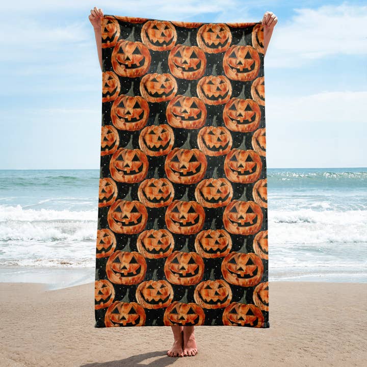 Jack-O-Lantern Beach Towel for wholesale by Salty Skeleton Co.