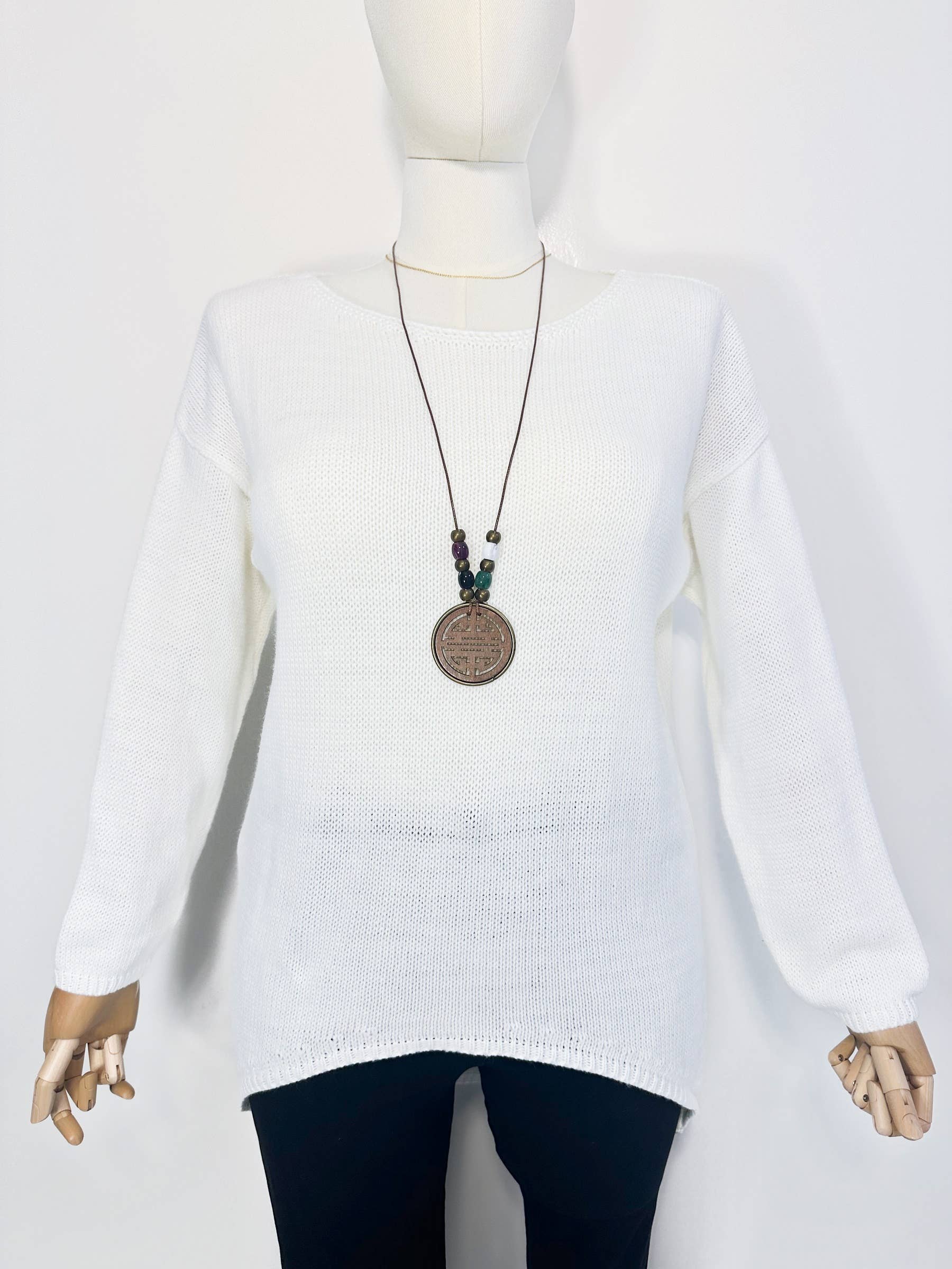 ZAFA PARIS - Wholesale Knit Sweater - Women's - 71FZ0H056-Knit sweater with boat neckline and necklace.6