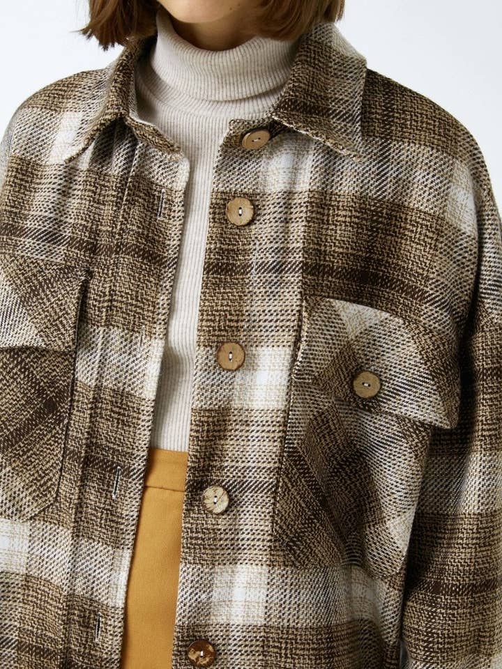 Plaid Overshirt Shacket in Mocha for wholesale by Usolo Outfitters