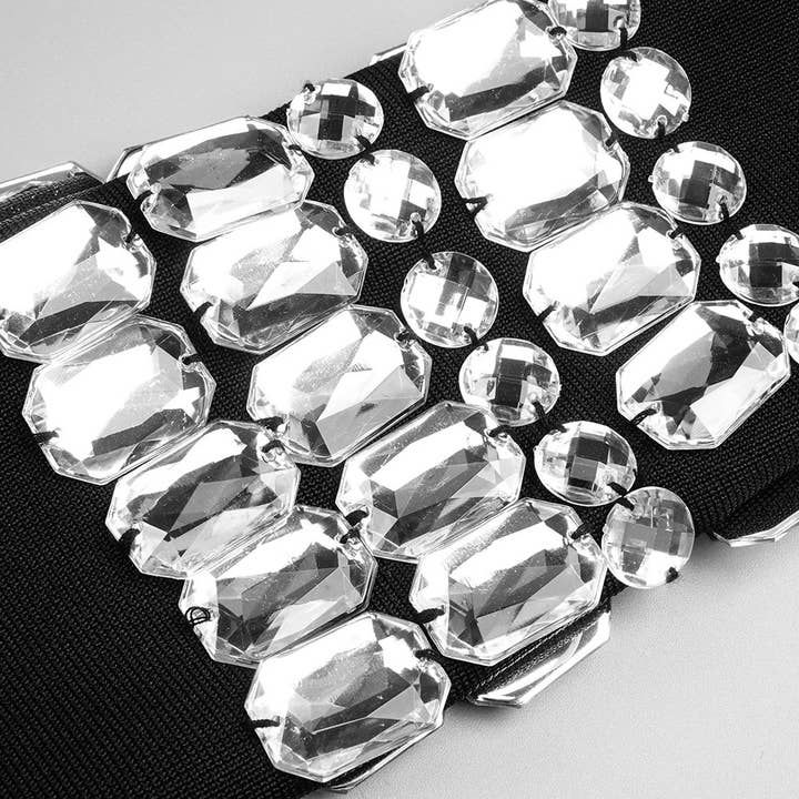 Black DR048 Studded Long Sleeve High Neck Bandage Knit Dress for wholesale on Faire5