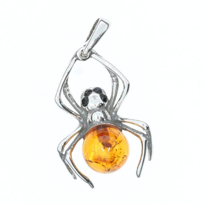Spinnenanhänger aus Cognac-Bernstein aus 925er Silber, Halloween-Kollektion für den Großhandel von Amberman