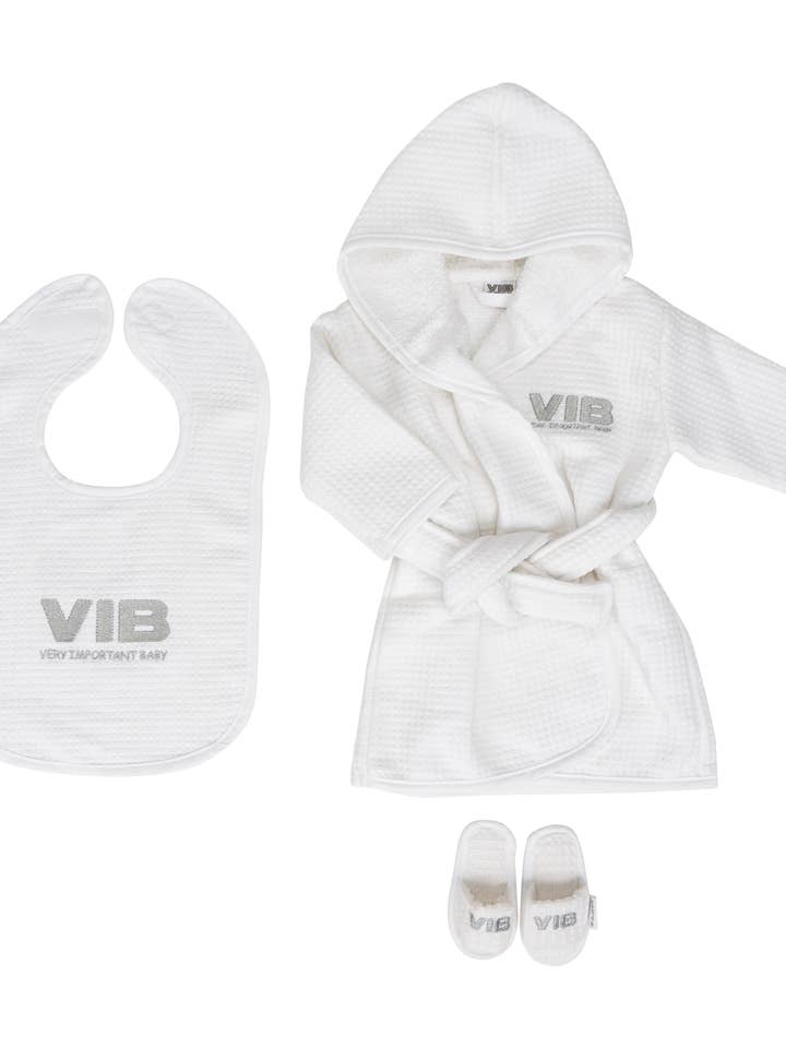Presentset Vit: Badrock 62-68/Bib/Tofflor för wholesale av Very Important Baby®